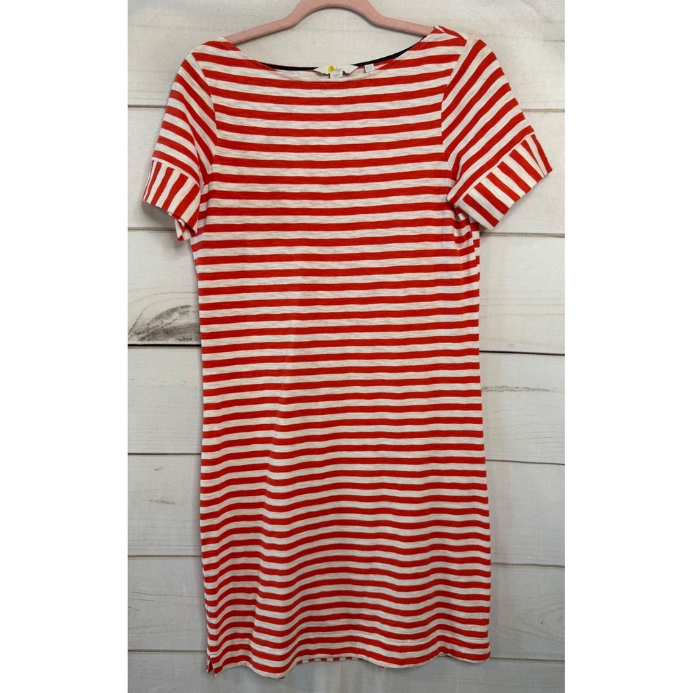 Boden Red White‎ Striped Cotton Slub Boat Neck T-Shirt Dress US 4R J0805